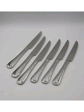 Reed & Barton Hammered Everyday 18/10 Stainless Steel 6 Dinner Steak Knives NEW